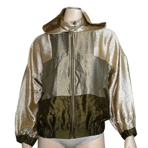 NWT Zara Jacket Colour Block Metallic Hooded Lightweight Shiny Y2K Size XS